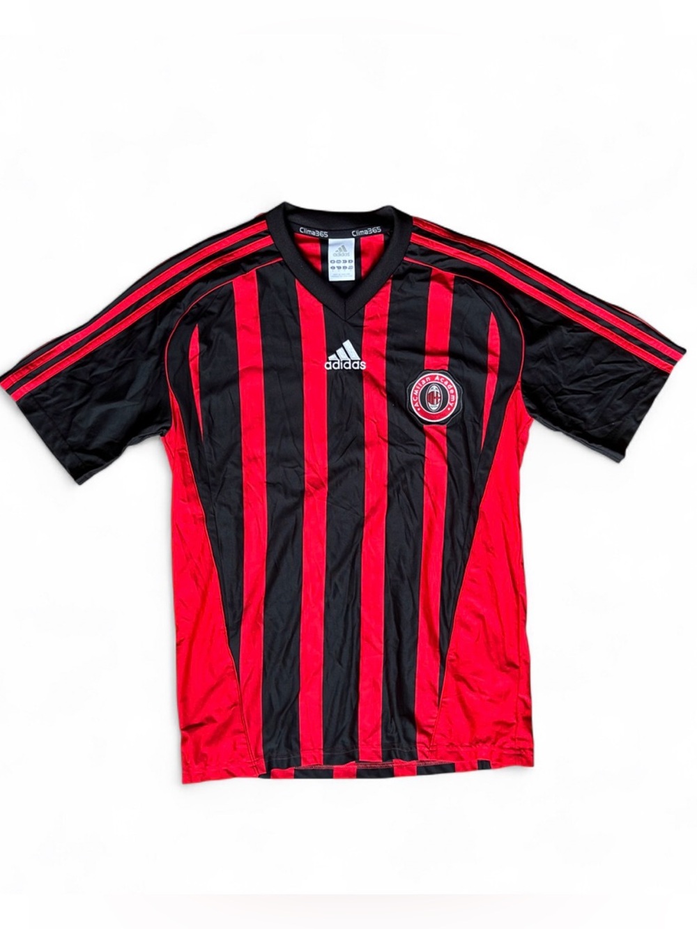 Adidas AC Milan 2005/06 home shirt with red and black vertical stripes